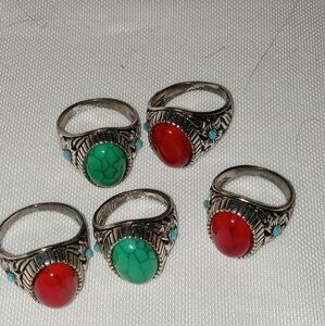 Silver and Red Filigree Rings with Intricate Detailing New
